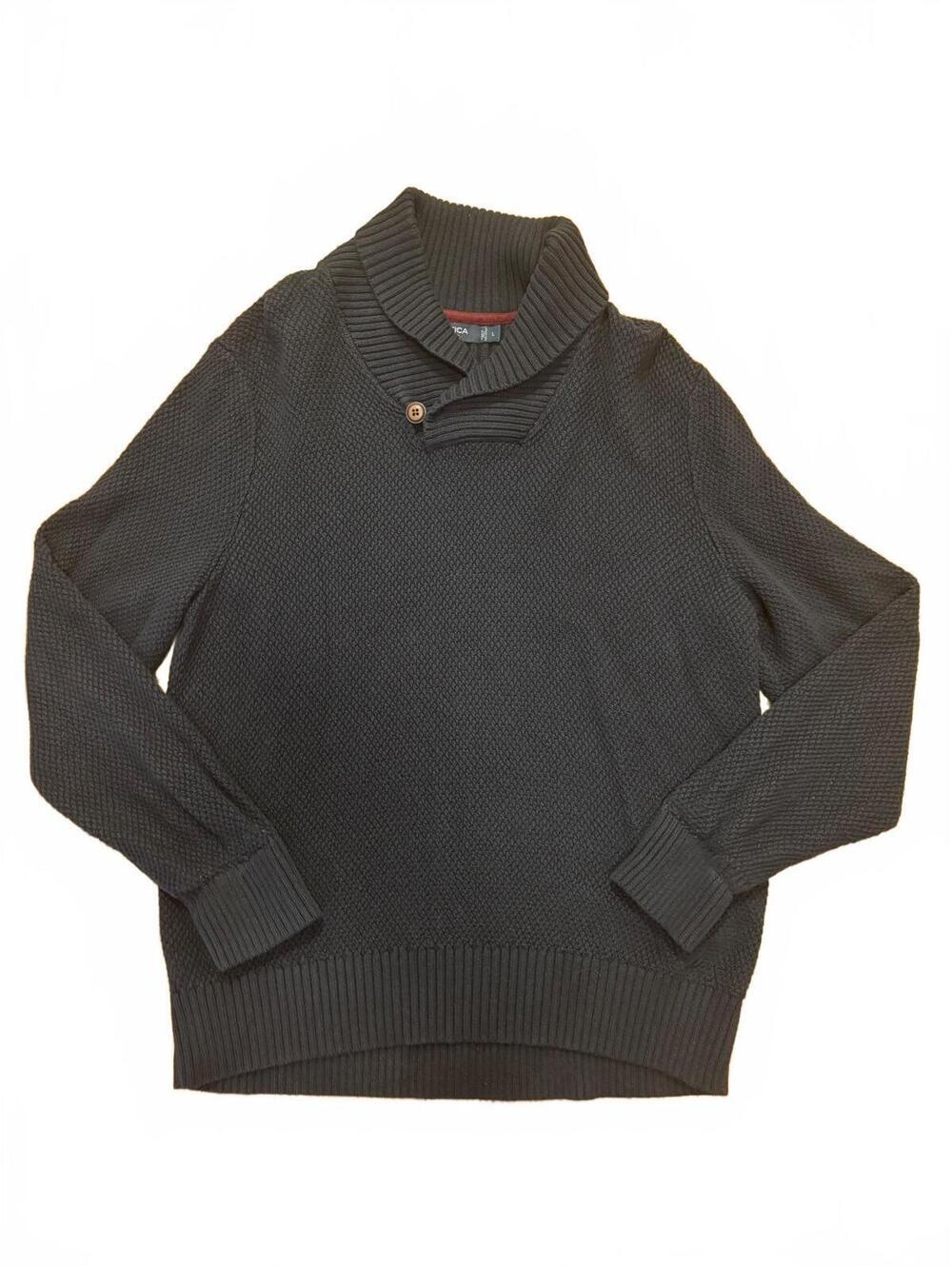 Nautica Men's Large Navy Shawl Collar Button Sweater Size Large